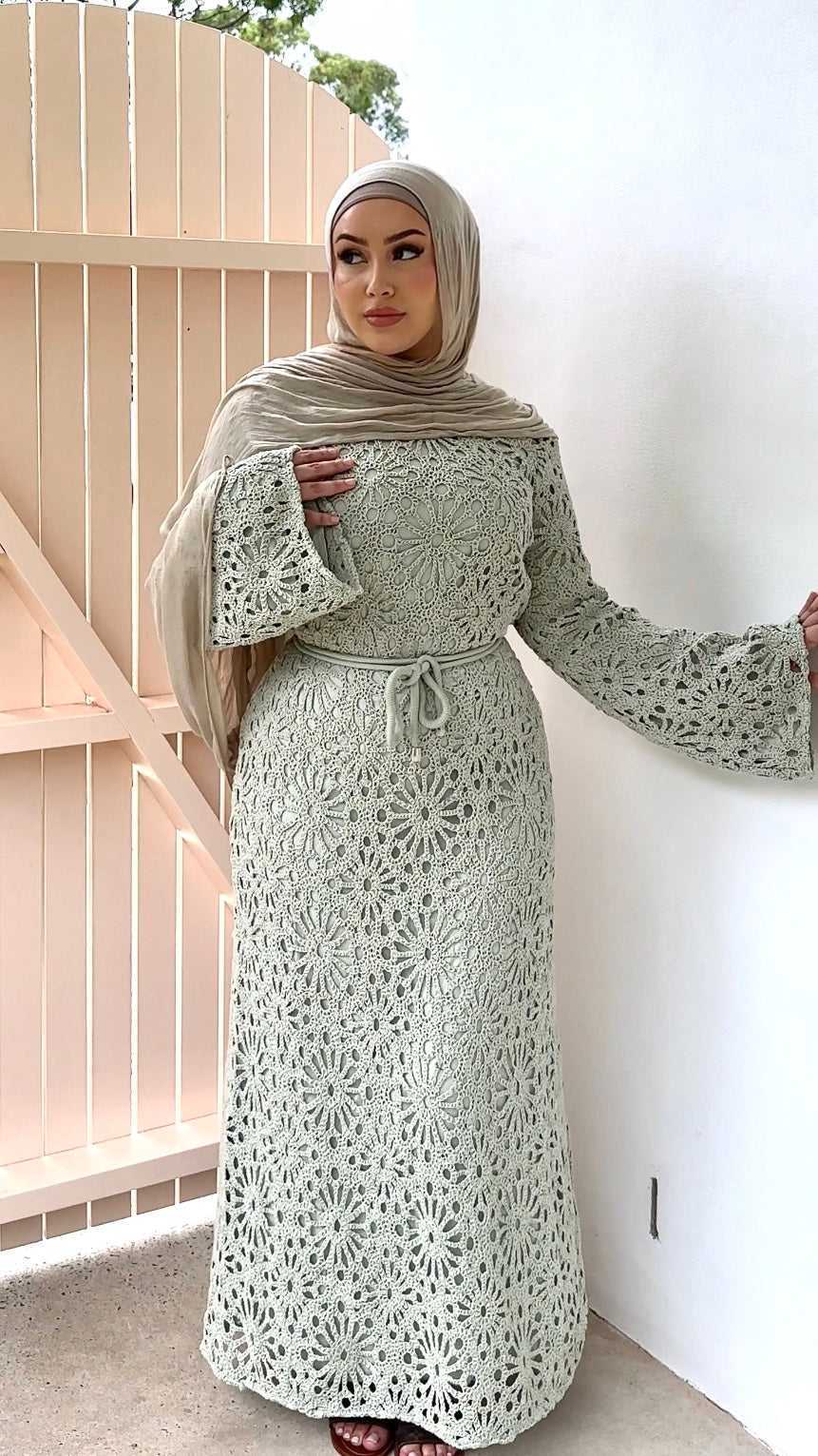 ‘ASILAH’ Crochet Dress - Sage