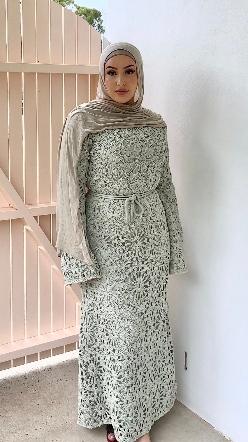 ‘ASILAH’ Crochet Dress - Sage